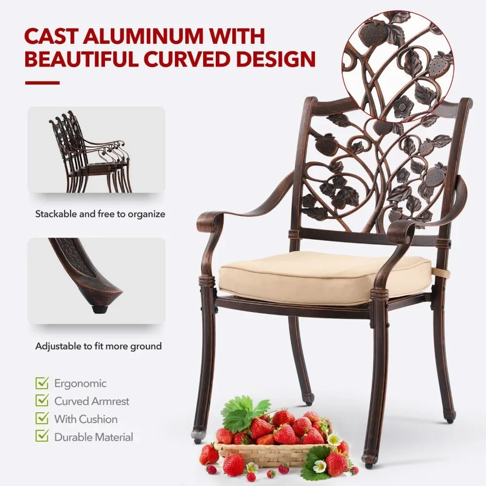 7 Piece Strawberry Outdoor Dining Set Cast Aluminum Retro Patio Dining Set for 6 includes  Rectangular Table and 6 Chairs with