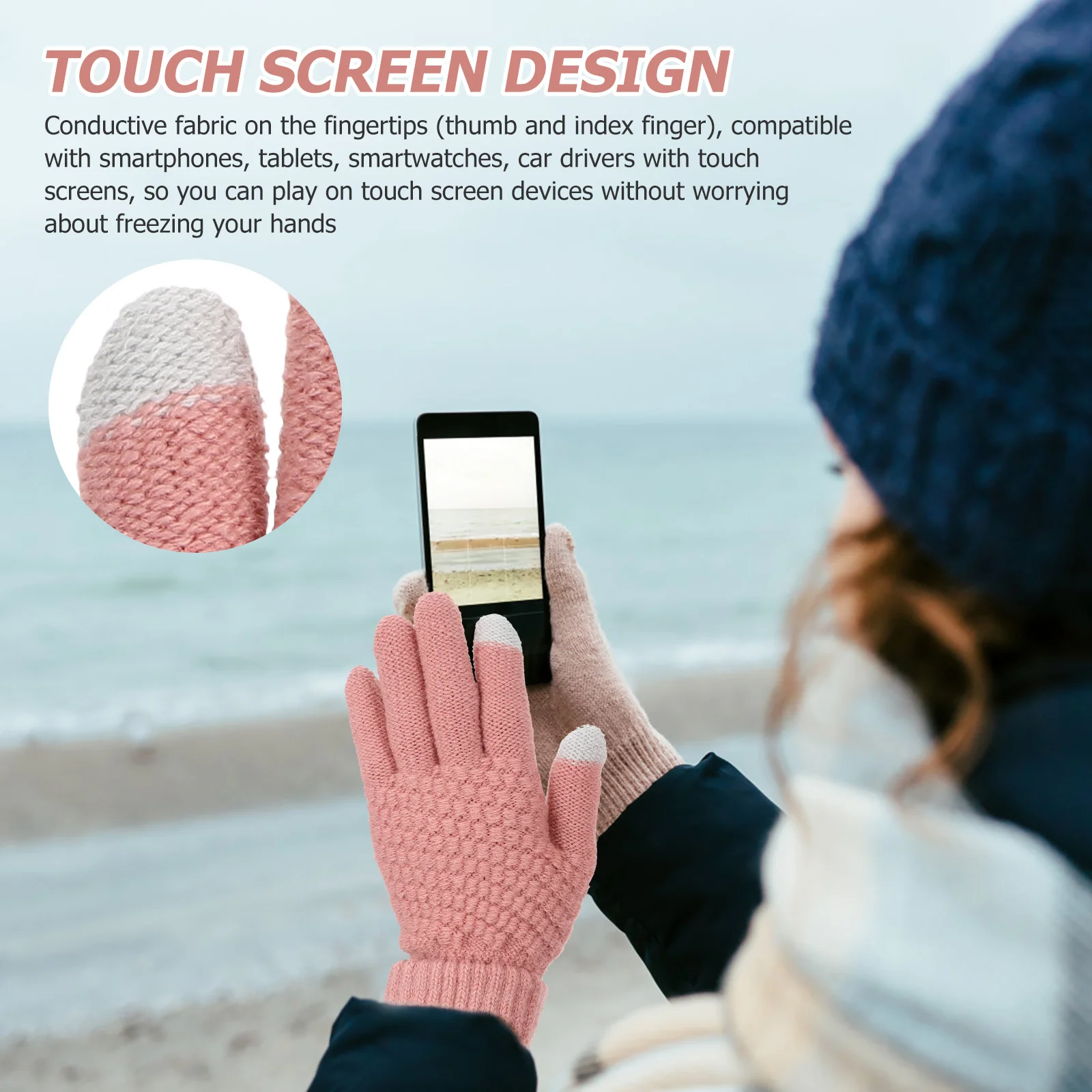 2Pairs لمس الشتاء قفازات دافئة النساء يندبروف الرياضة الحرارية في الهواء الطلق التزلج الدراجات التنزه قفازات ركوب قفازات #1