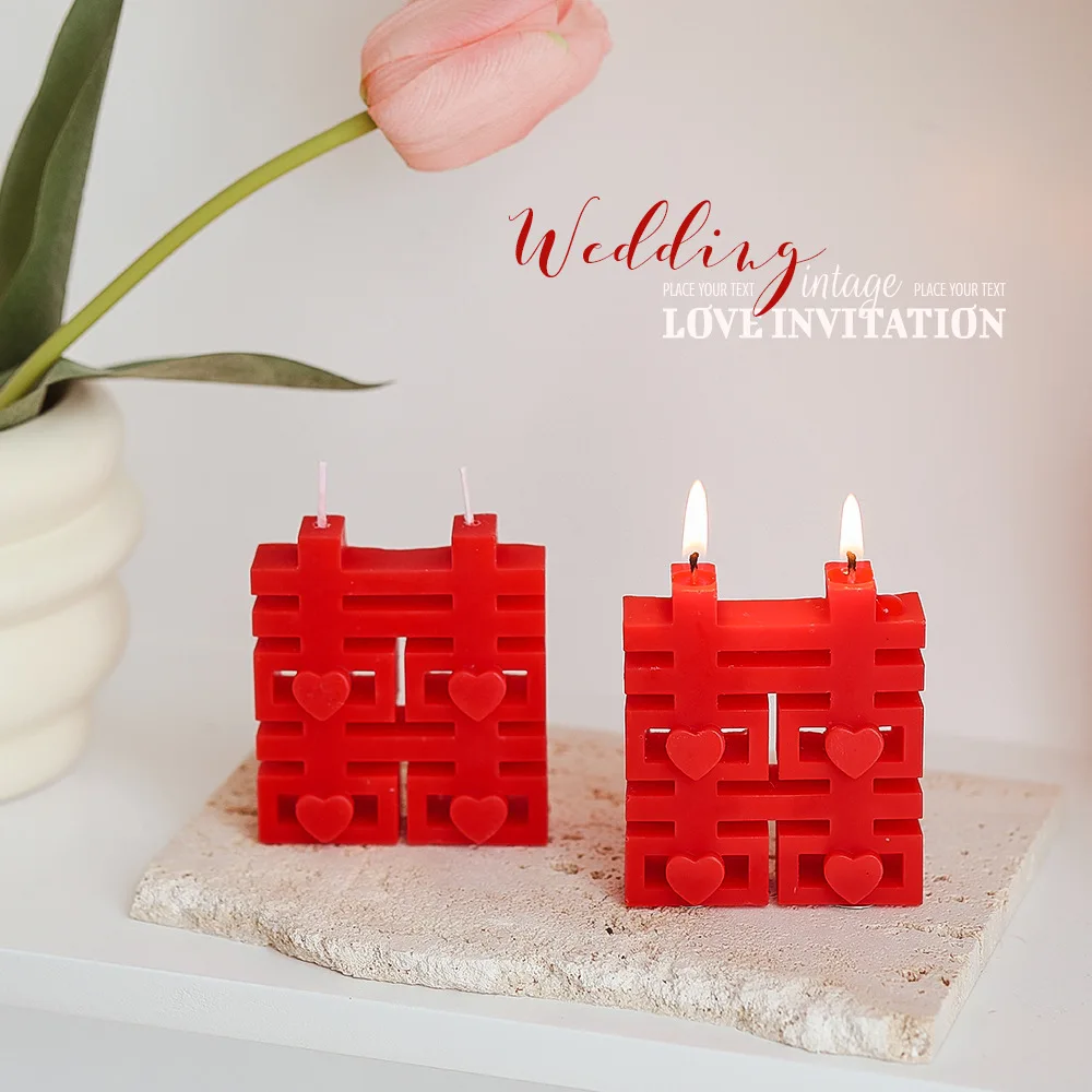 

Chinese Characters Style Red Scented Candles Fresh Air Aromatherapy Candle Wedding Supplies Shooting Props Room Decoration