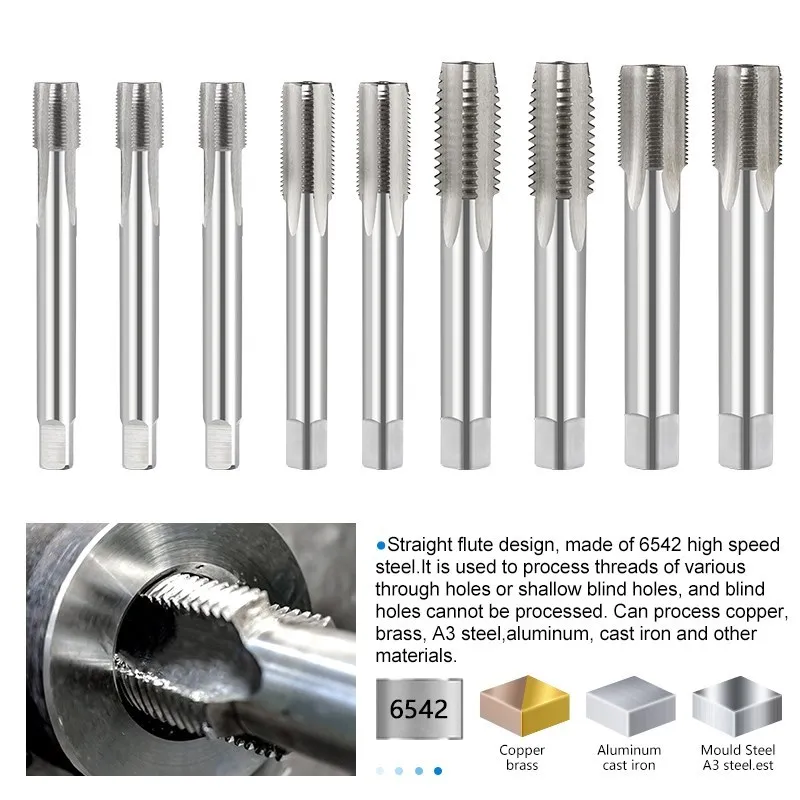 Grifo de rosca M11-M52 HSS 6542, herramienta de mano con ranura recta, métrica, para máquina