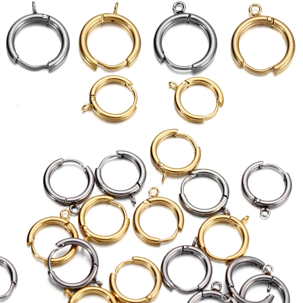 

10pcs Stainless Steel Gold Huggie Earring Hooks With Loop Round Ear Post With Open Jump Ring For DIY Jewelry Making Supplies