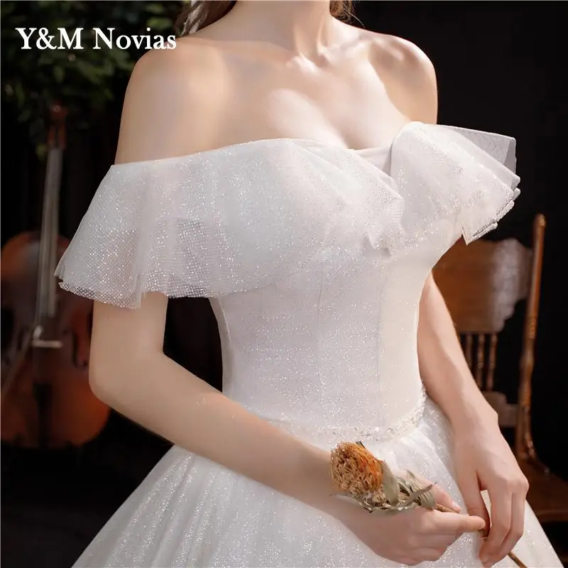 2021 New off White Off the Shoulder Vestido De Noiva Wedding Dress Floor Custom-made Plus Size Bridal gown Real Princess Mariage