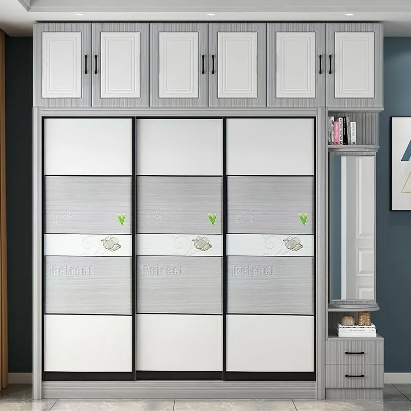 Solid wood ecological board wardrobe sliding door sliding door modern simple bedroom board type home paint-free integrated