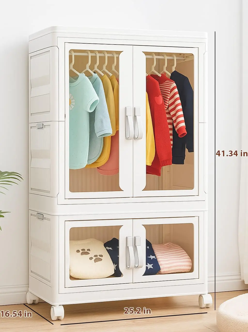 Pet Clothing Storage Cabinet with Hanging Rod Foldable Plastic Storage Bin 2-Tier Dog Clothes Organizer for Small Pets Lightw - view 2