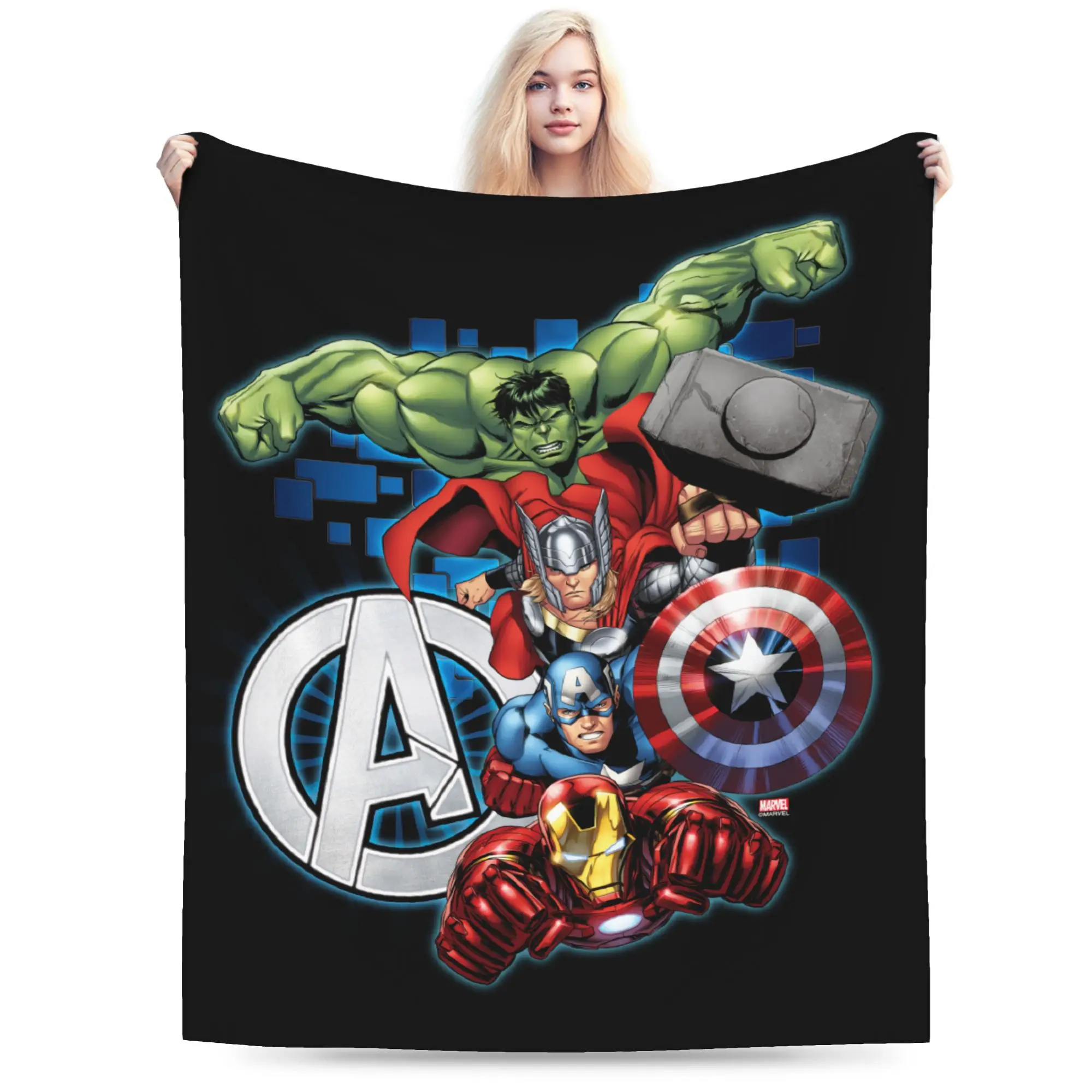 

Avengers High Tech Stacked Group & Logo Blanket Coral Fleece Plush Decoration Throw Blanket for Bedding Travel Bedspread