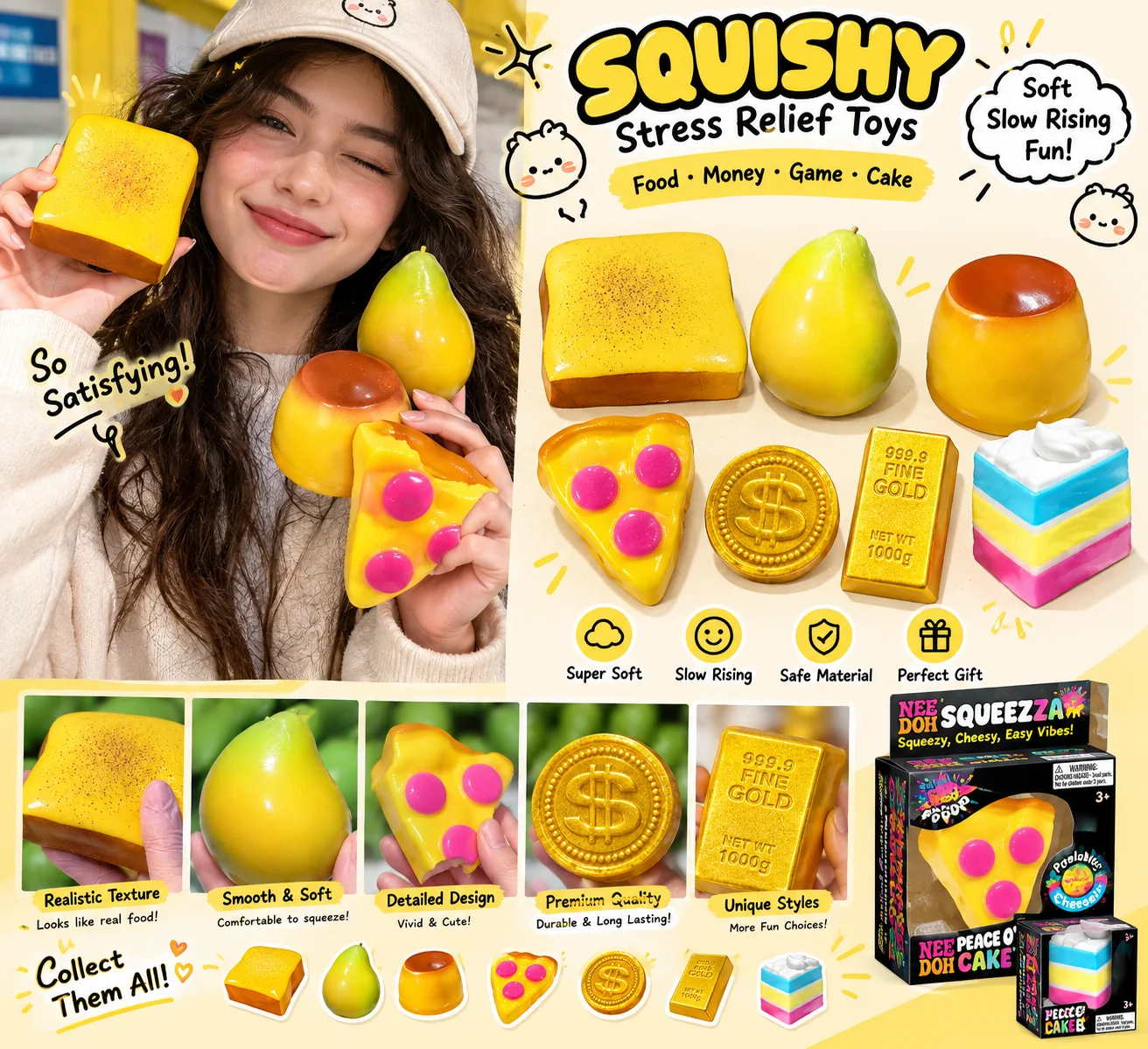 Needoh Nice Cube Squishy Cube Stress Relief Squeeze Object Stress Relief Anti-Anxiety For Focus ADHD Population For Gifts New