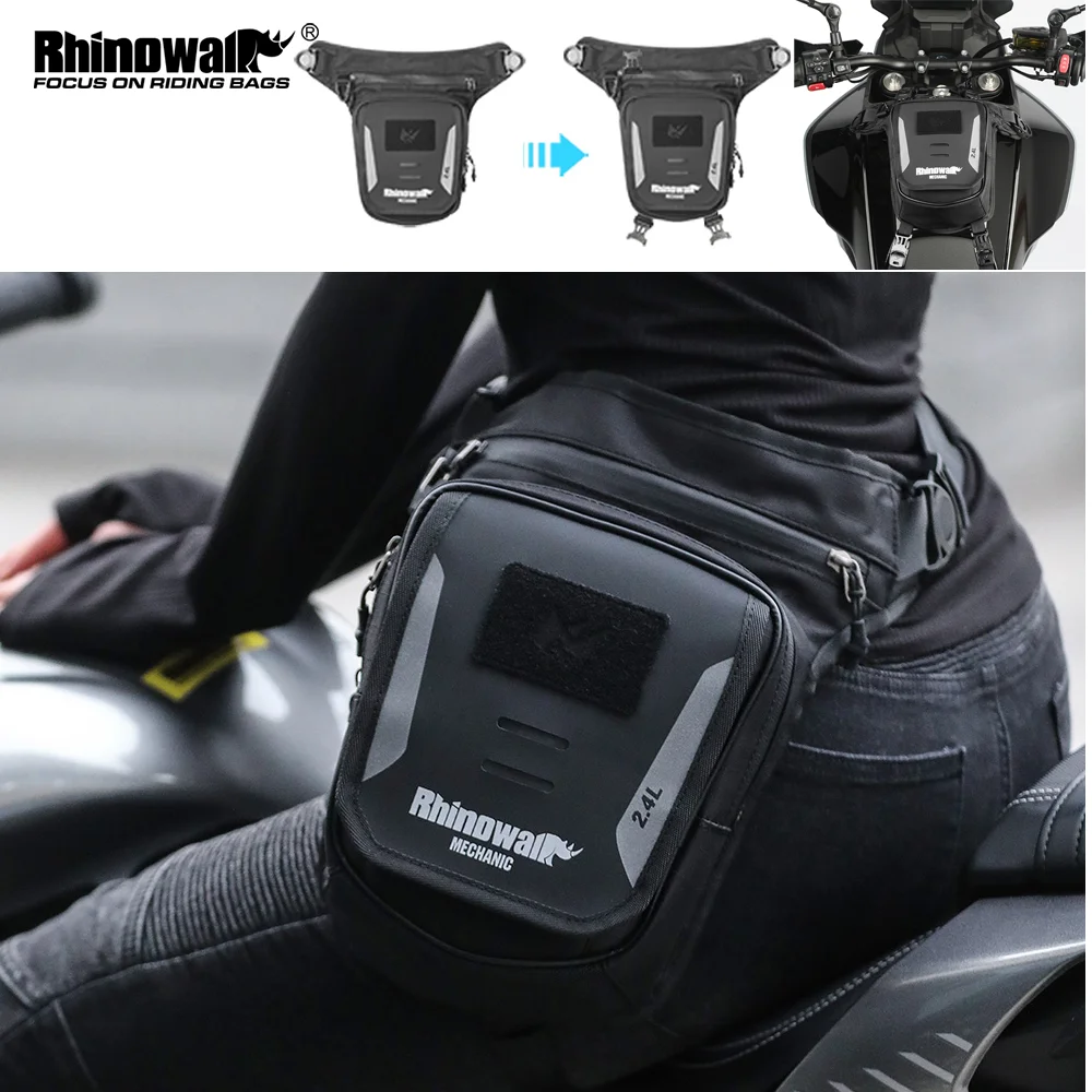 Rhinowalk Motorcycle Drop Leg Waist Bag 2.4L Multi-Pocket Motorcycle Tank Bag Non-Magnetic Strap Installation