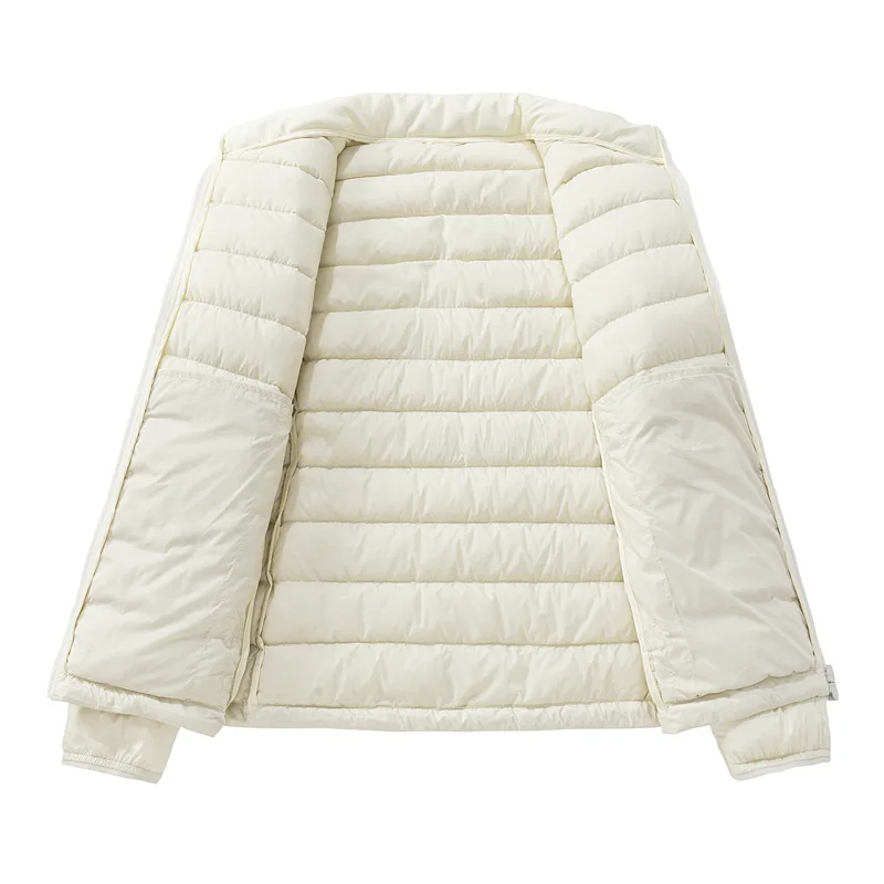 Stand Collar Quilted White Duck Puffer Jacket Women Windproof Warm Casual Simple Down Coat Commute Winter Outerwear Lady JK-485
