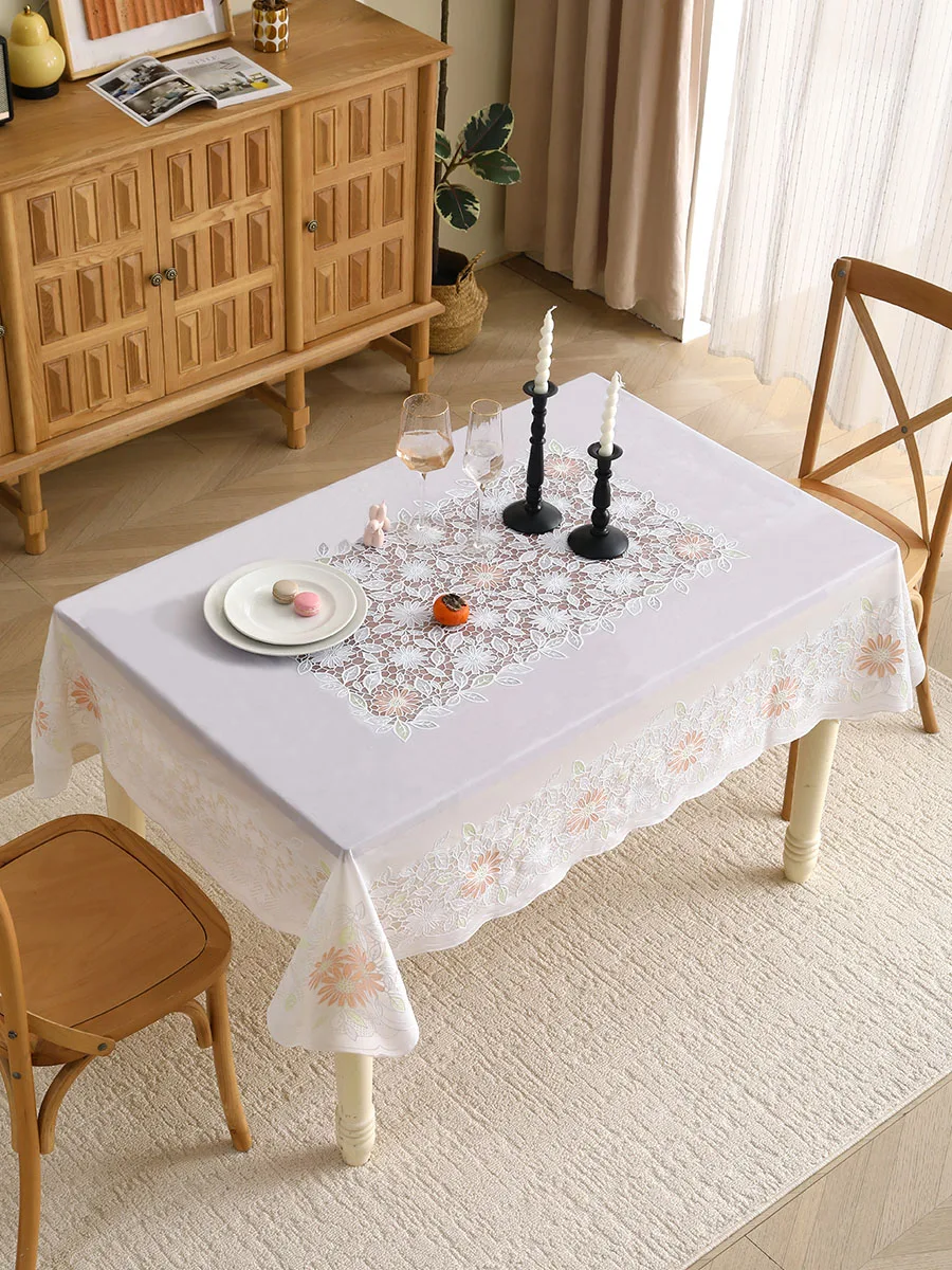 Waterproof Oil-resistant Wash-free PVC Plastic Lace Tablecloth European Style Rectangular Tablecloth Tea Table Mat Cover Cloth