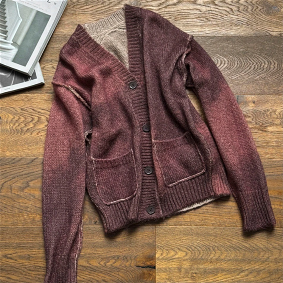 AC Spray Color Gradient Sweater Customized High Proportion Mohair Knitwear Rich And Elegant New Cardigians For Women