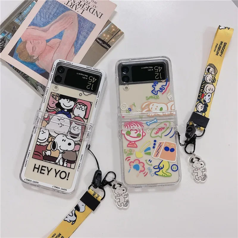 Custodia per telefono carina Snoopy Cartoon per Samsung Galaxy Z Flip 3 4 custodia protettiva Kawaii Cover posteriore rigida impermeabile antiscivolo