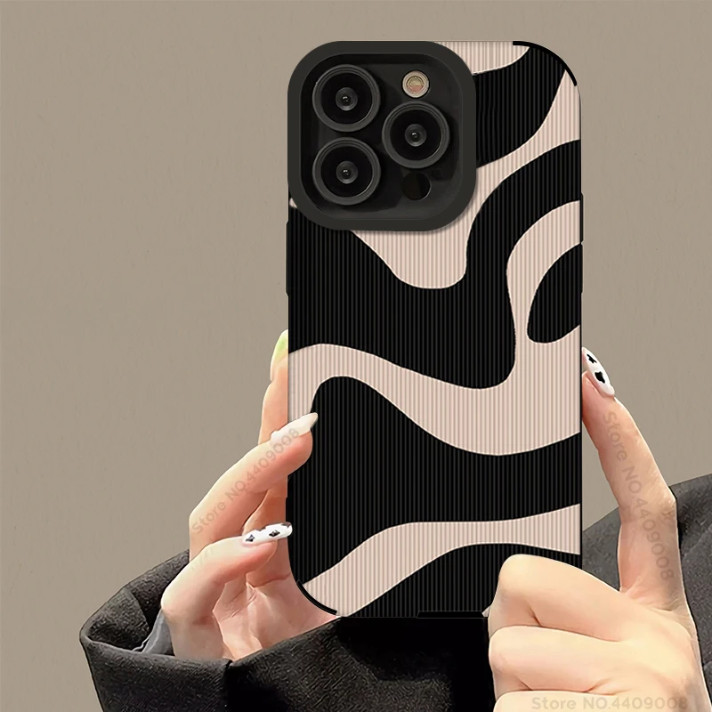 Fashion Zebra Stripe Black White Case For iPhone 11 13 12 14 15 Pro Max 15 Plus Phone Cases Shockproof Silicone Soft Back Cover