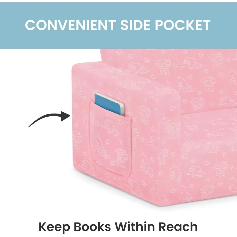 أريكة قابلة للتحويل إلى أريكة للأطفال - أريكة مفتوحة قابلة للطي باللون الوردي مقاس 30 بوصة، تصميم مريح 2 في 1