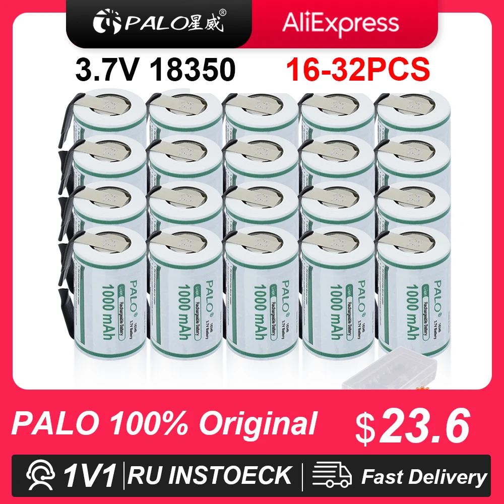 

PALO 16-32PCS 18350 Lithium Battery 3.7V Rechargeable Li-ion 18350 Cells With Welding Taps for Electric Flashlight Toothbrush