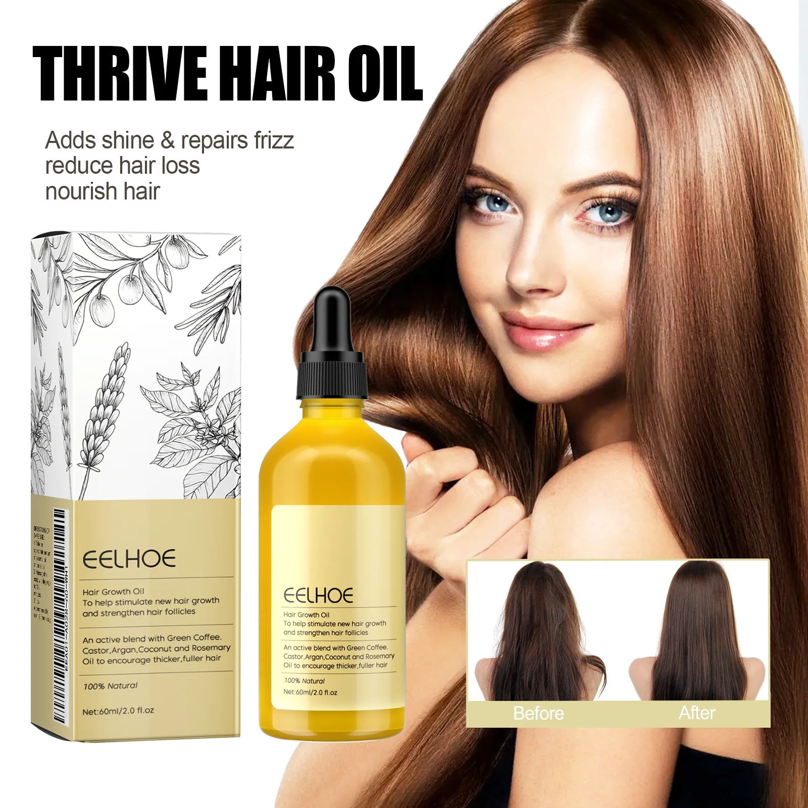 

EELHOE Rosemary Hair Care Essential Oil Balances Scalp Oil Repair Softening Gentle Nourishing Repairs Damaged Glossy Hair Oil