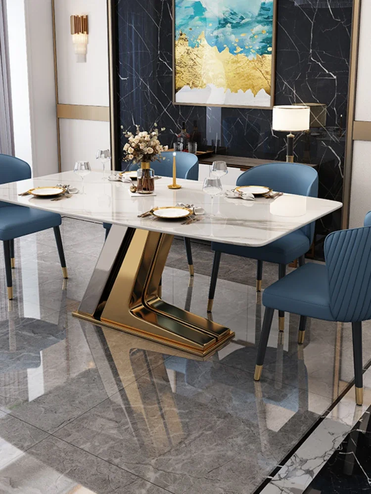 Italian Bright Stone Plate Dining Table Modern Simple and Light Luxury Rectangular Designer