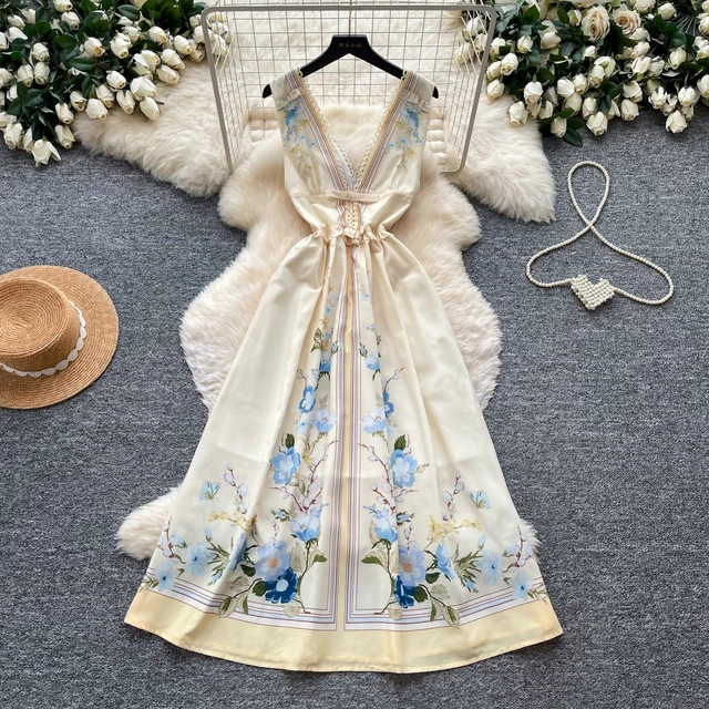 Vestido midi boho floral para mujer con encaje vintage