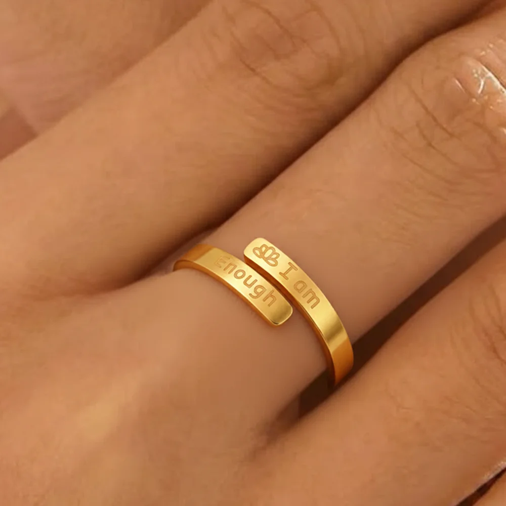 DGIDDK Stainless Steel Letter Ring “I Am Enough” Open-Style Ring Unisex Fashion Minimalist Commuter Finger Jewelry Accessory