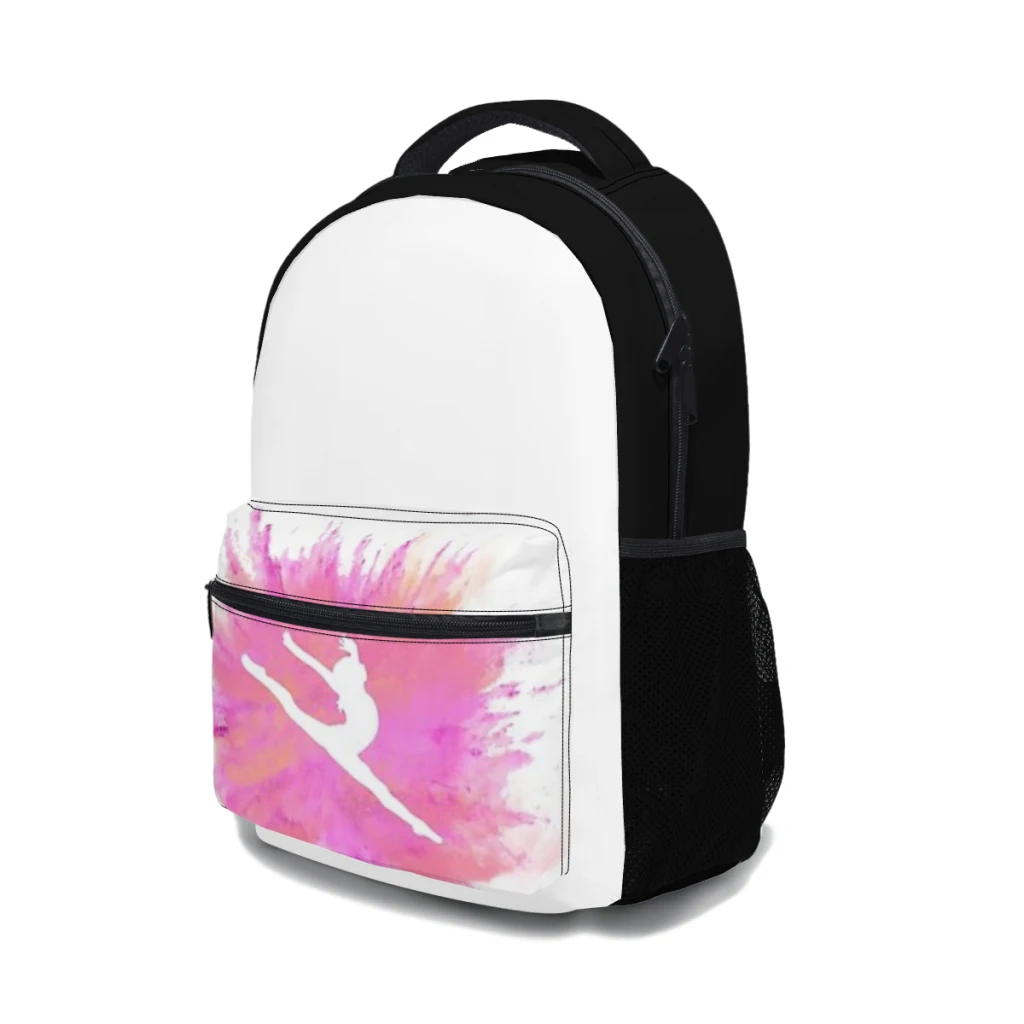 Pink Explosion Gymnastics Silhouette Backpack, impermeável mochila universitária de alta capacidade, nova moda feminina infantil, 17in