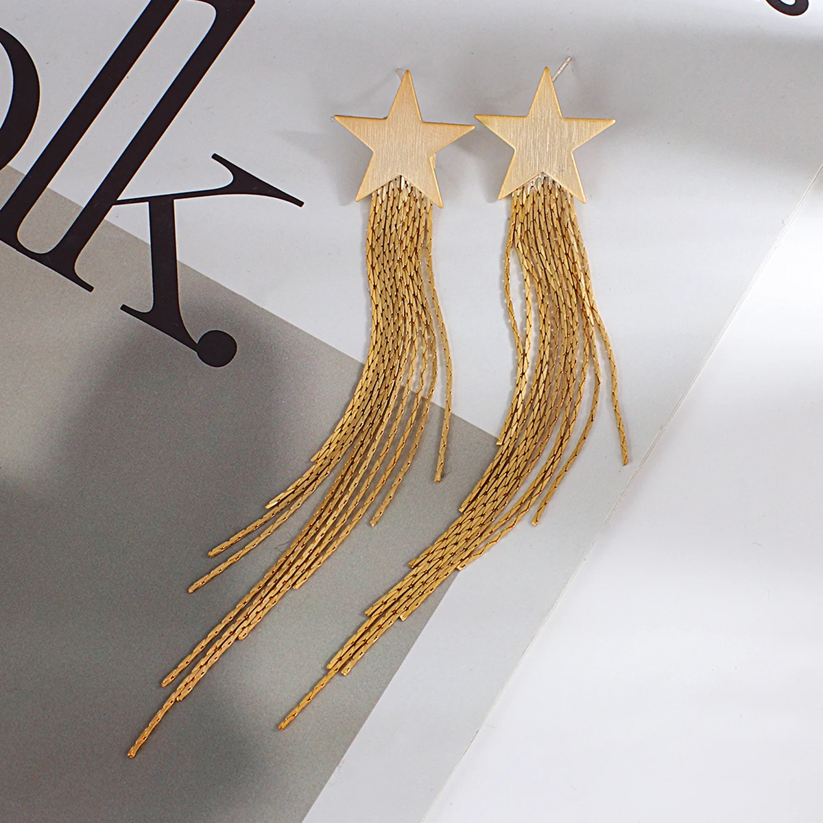 AENSOA Fashion Metal Star Long Tassel Statement Earrings for Women Girl 2022 Trendy Gold Color Drop Earrings Party Jewelry Gift