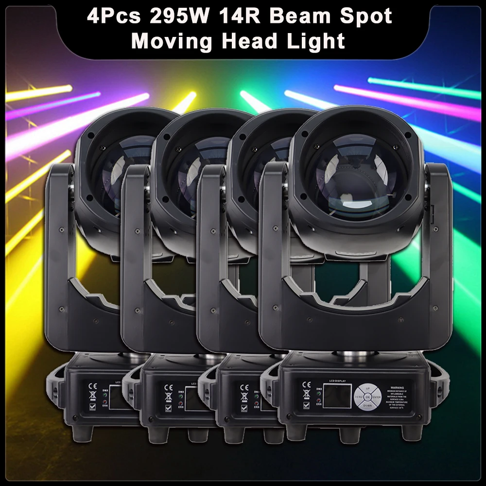 4Pcs/lot 14R 295W Moving Head Light Beam Spot Zoom 48+8 Prisms Rainbow Effect DMX DJ Disco Party Wedding Stage Lighting Effects