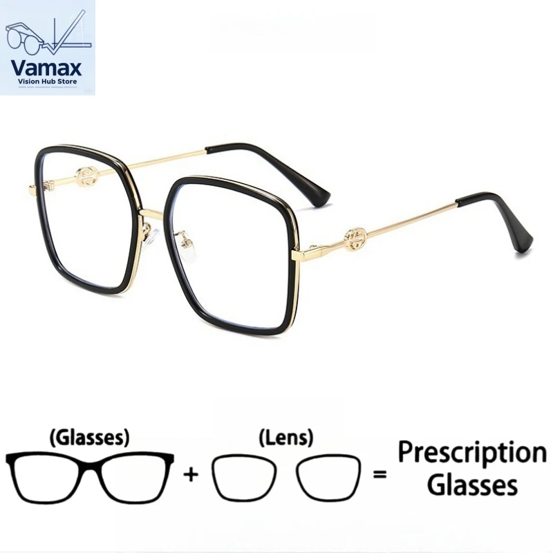 

VAMAX Korean Style Big Square Frame Prescription Glasses Anti Blue Light Glasses Women Men Trendy Eyewear