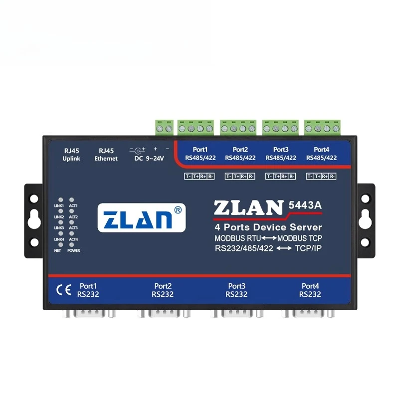 

Serial port Comm. Svcs. device 4 ports RS232/485/422 to Ethernet port module networking ZLAN5443A