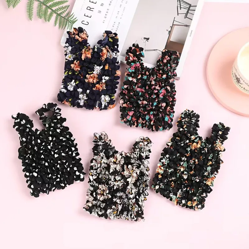 Portable Bubble Foldable Stretch Bag Expansion Chiffon Handheld Shopping Bag Tote Bag Flower Floral Paddy Bag Storage Bags