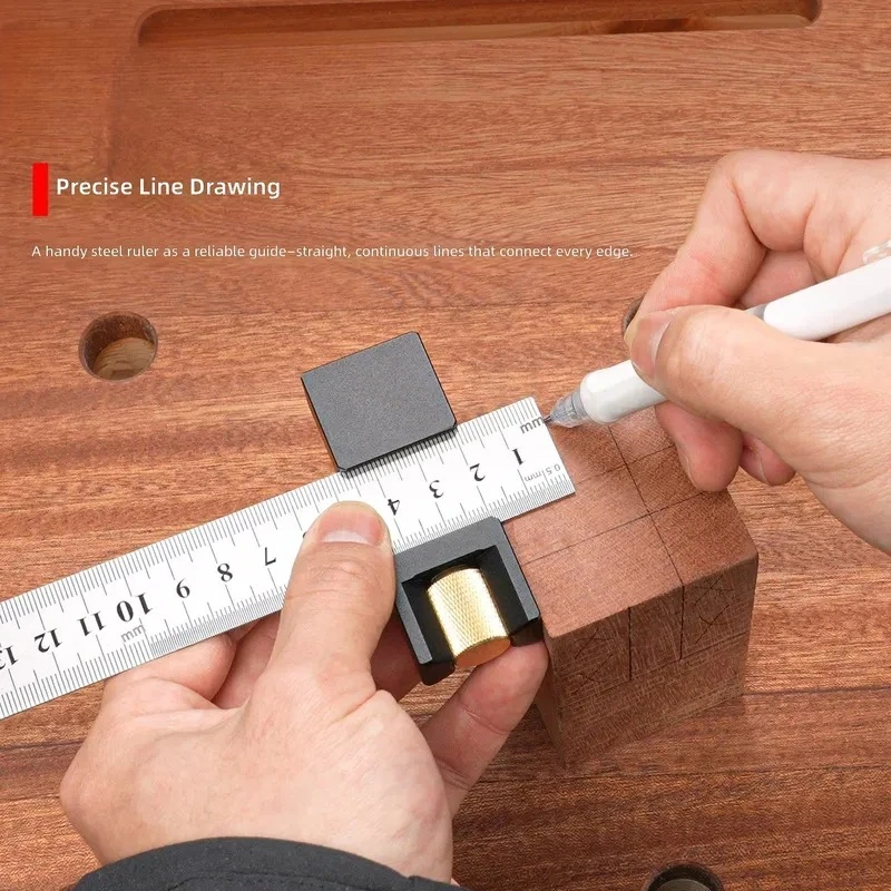 Steel Ruler Marking Positioning Block Woodworking Line Drawing Fixing Slider Limiter Backer Precision Guide Tool