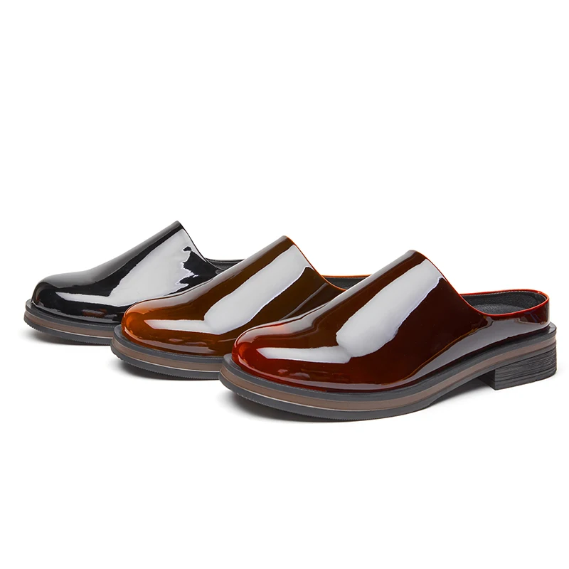 Men Patent Leather Mules Super Comfort Thick Sole Height Increasing Slip On Backless Loafers Casual Outdoor Walking Half Shoes