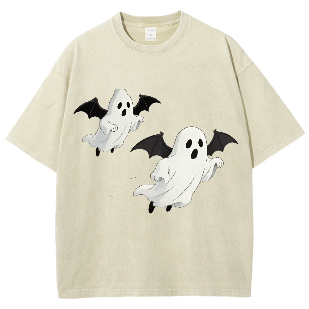 

Washed Fun Bat Ghost Pattern Oversized T Shirt Casual Unisex Cotton Graphic Tee for Trend Fans Summer Streetwear Harajuku Y2K