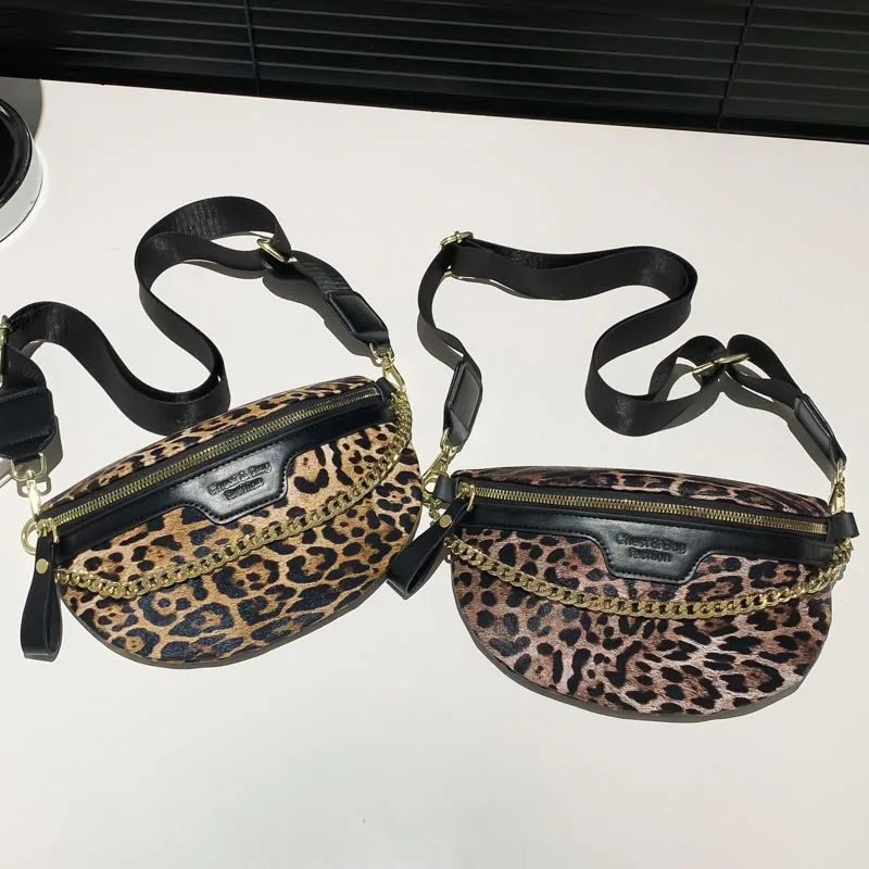 Leopard print Women Chest Bag Top Quality Leather Shoulder Crossbody Bag Ladies Fashion Waist Pack Half Moon Belt Bag Fanny Pack