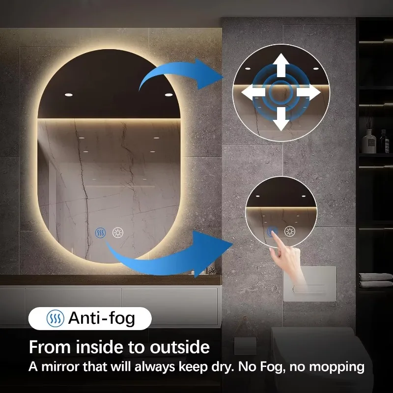 Bathroom Bedroom Memory Light Emitting Diode Arched Frameless Headlight Backlit Mirror