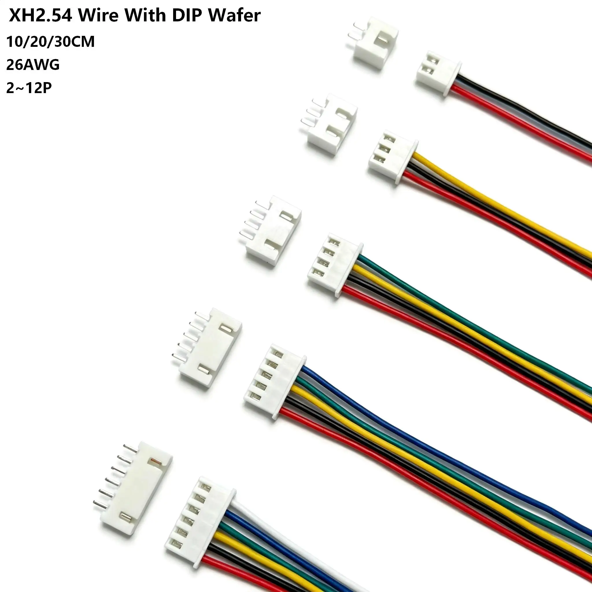 10 Sets XH2.54 Connector Female Housings with 10/20/30cm Cables, Equipped with 2/3/4/5/6/7/8/9/10/12P Male Pin PCB Wafer Headers
