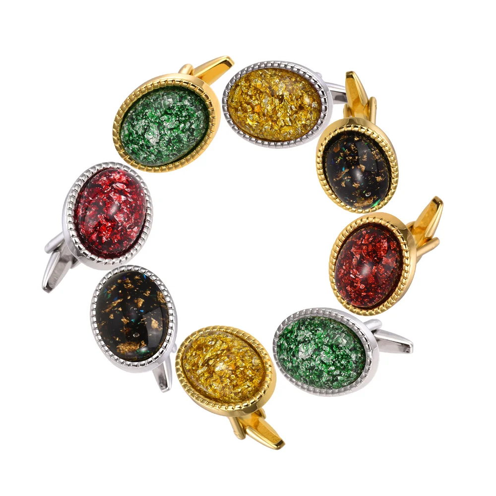 Multi Colored Glitter Oval Cufflinks Sparkling Pink Oval Cufflinks Men's Sleeve Decoration Business Dress Banquet Cuffs Studs
