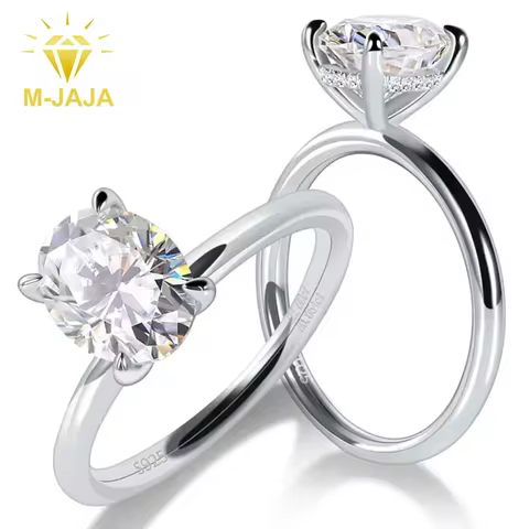 M-JAJA Oval Moissanite Engagement Ring for Women S925 Silver Solitaire Ring with Hidden Halo 1-3ct D VVSI Diamond Wedding Band