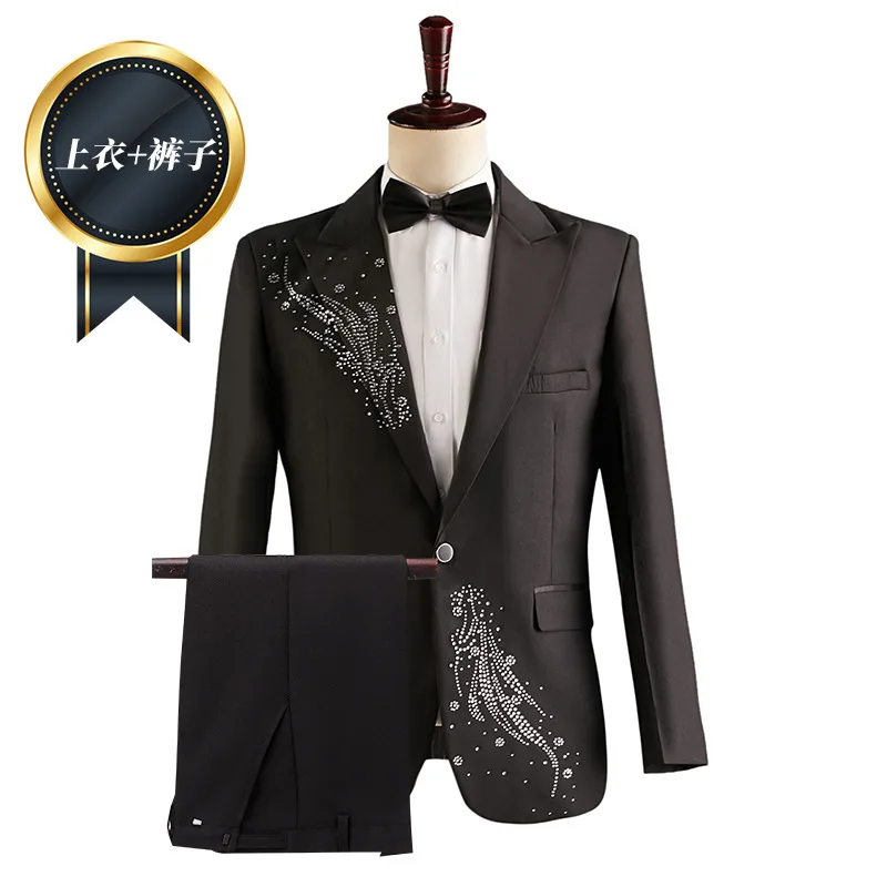 Floral Jacquard Men Suits Slim Fit with Wedding Tuxedo for Groomsmen Black White Shawl Lapel Male Fashion Elegant Set Costume