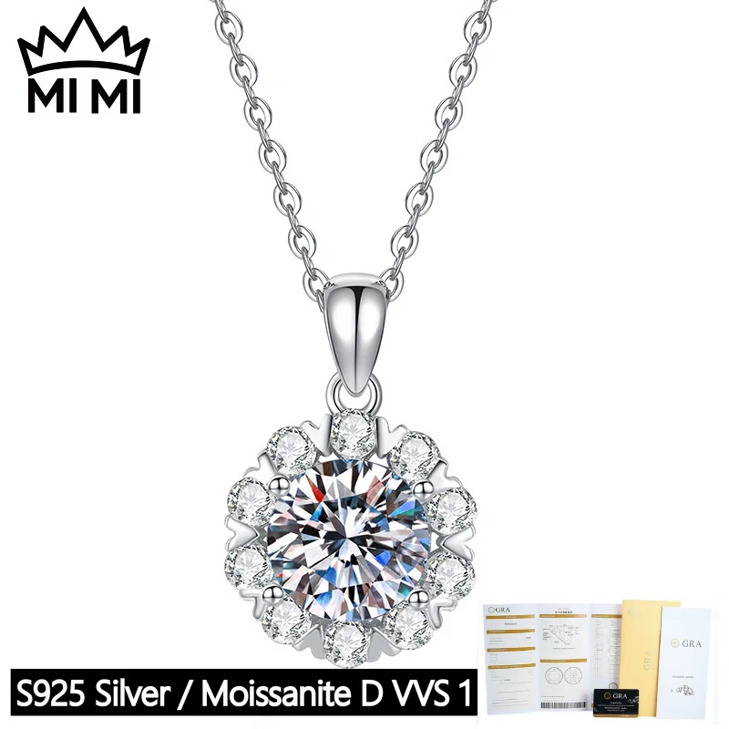 

Mi Mi 925 sterling silver 2CT D color GRA certified moissanite romantic snowflake pendant necklace for women with gift box