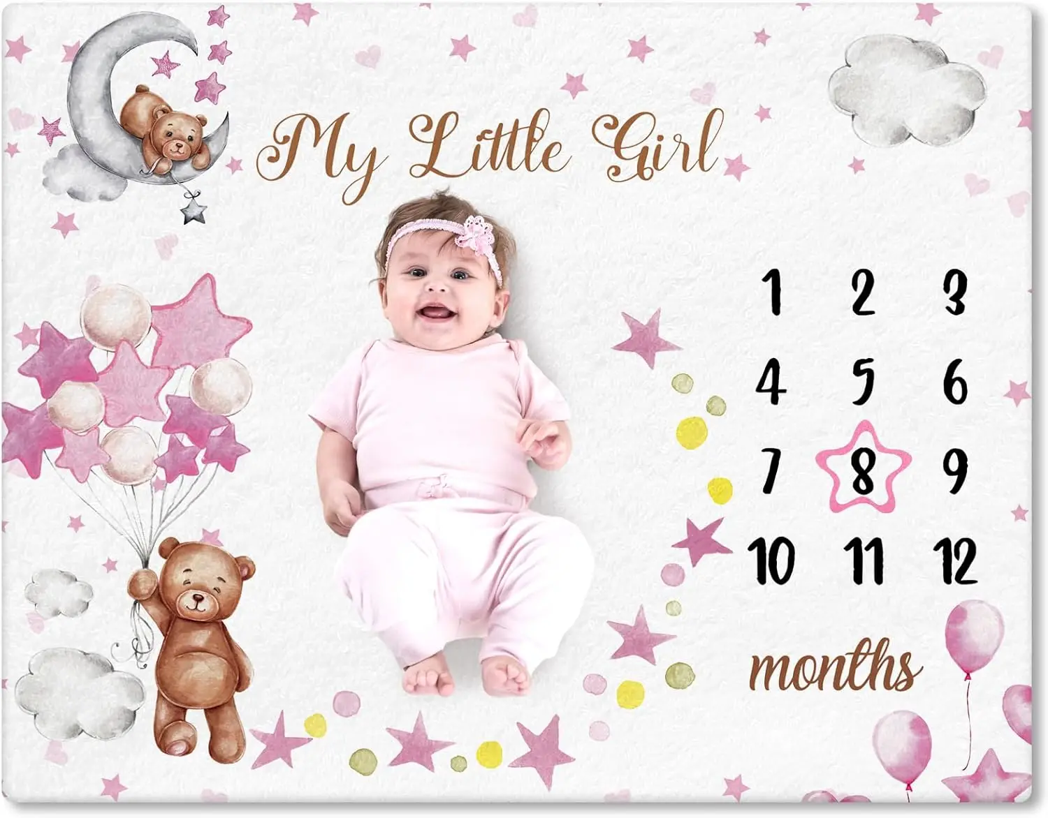 VIKAMA شهرية نمو الطفل معلم التصوير بطانية الدب ستار بالون الفانيلا بطانية الوليد قماط النمو الرسم البياني