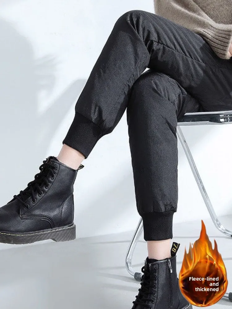 High Waist Thickened Cotton Pants Women's Outerwear Winter Warm Northeast Cold Resistant Cuffed Ladies Cotton Trousers