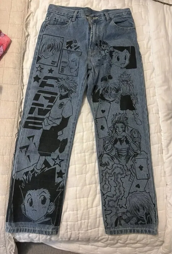 

Hunter x Hunter Denim Anime Jeans Men Streetwear High Waist Baggy Trouser Harajuku Wide Leg Pants High Street Y2k Men Clothing