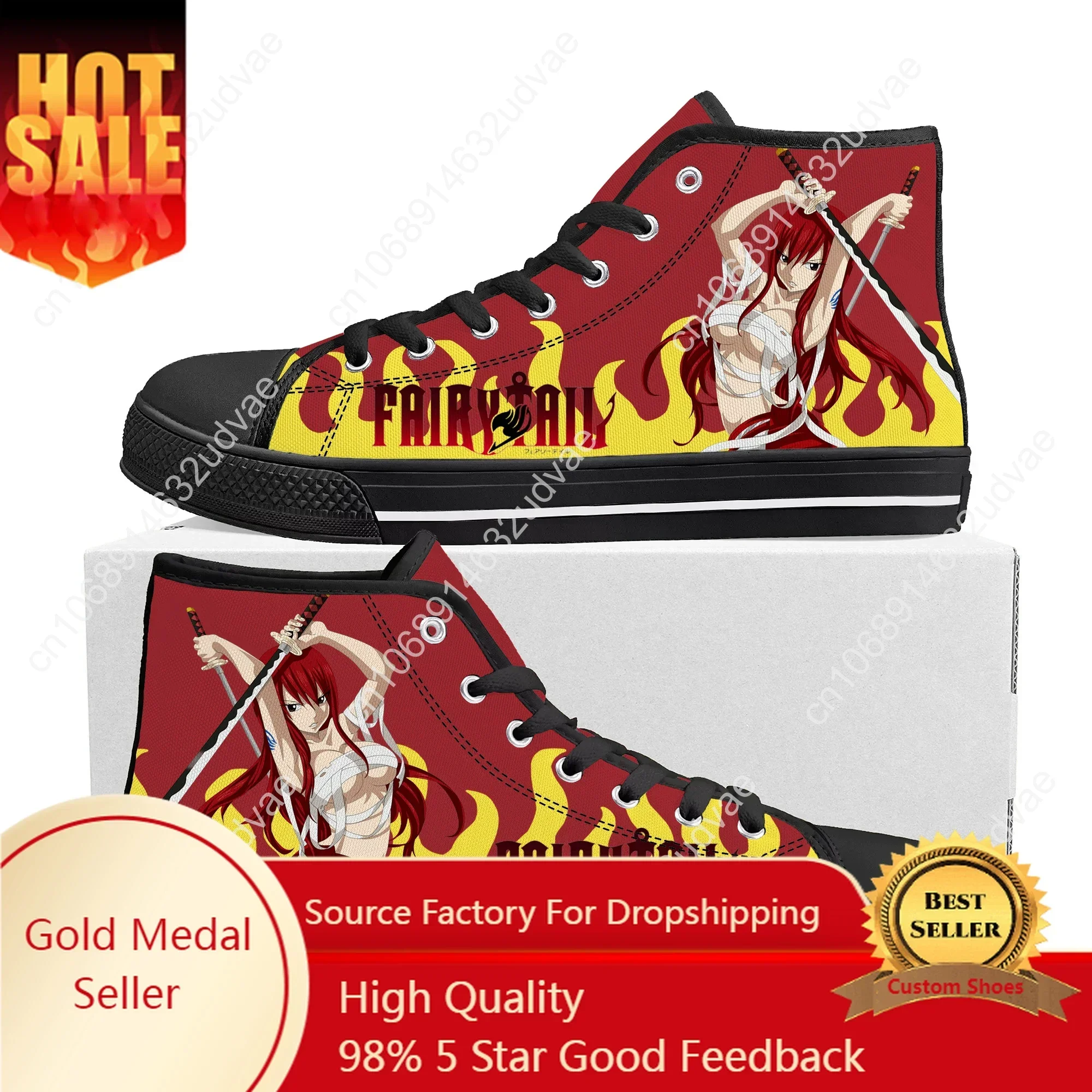 

Anime Fairy Tail Erza Scarlet High Top Sneakers High Quality Mens Womens Teenager Canvas Sneaker Casual Couple Shoes Custom Shoe
