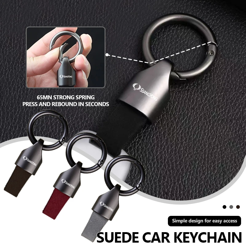 Suede Metal Car Emblem Key Chain Keyring Auto Accessories For SsangYong Kyron Actyon Sport Tivoli Torres Korando C300 Musso