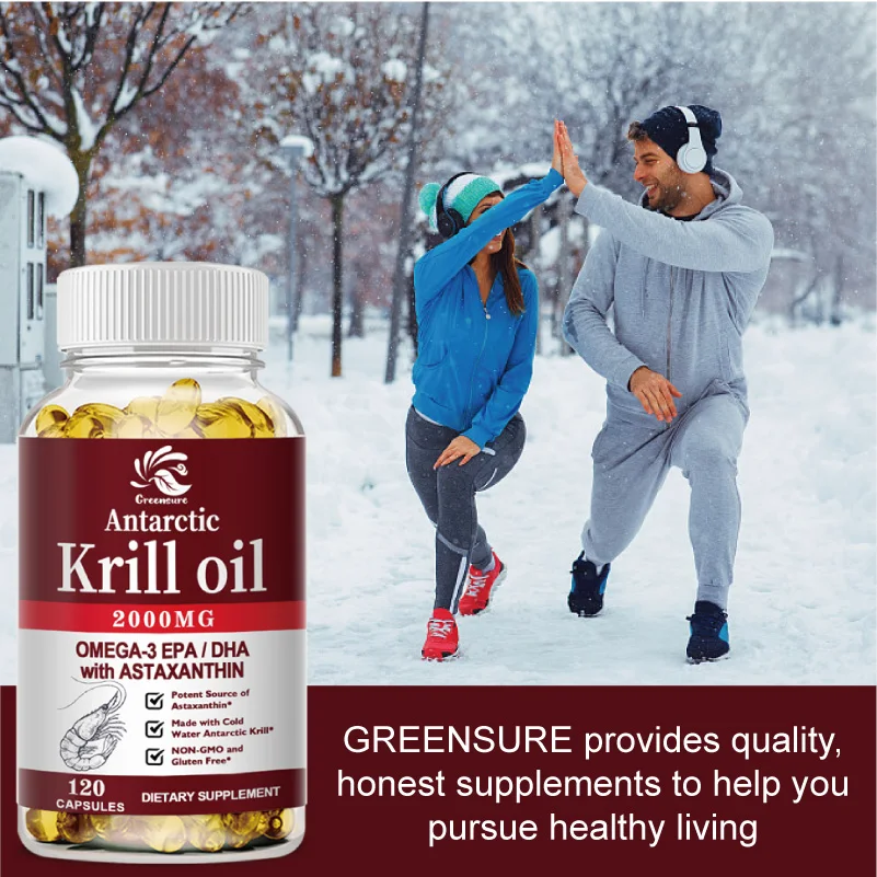 60/120 Capsules Organic Antarctic Krill Oil Capsule 2000 mg with Astaxanthin Sustainable Dietary Supplement Omega-3