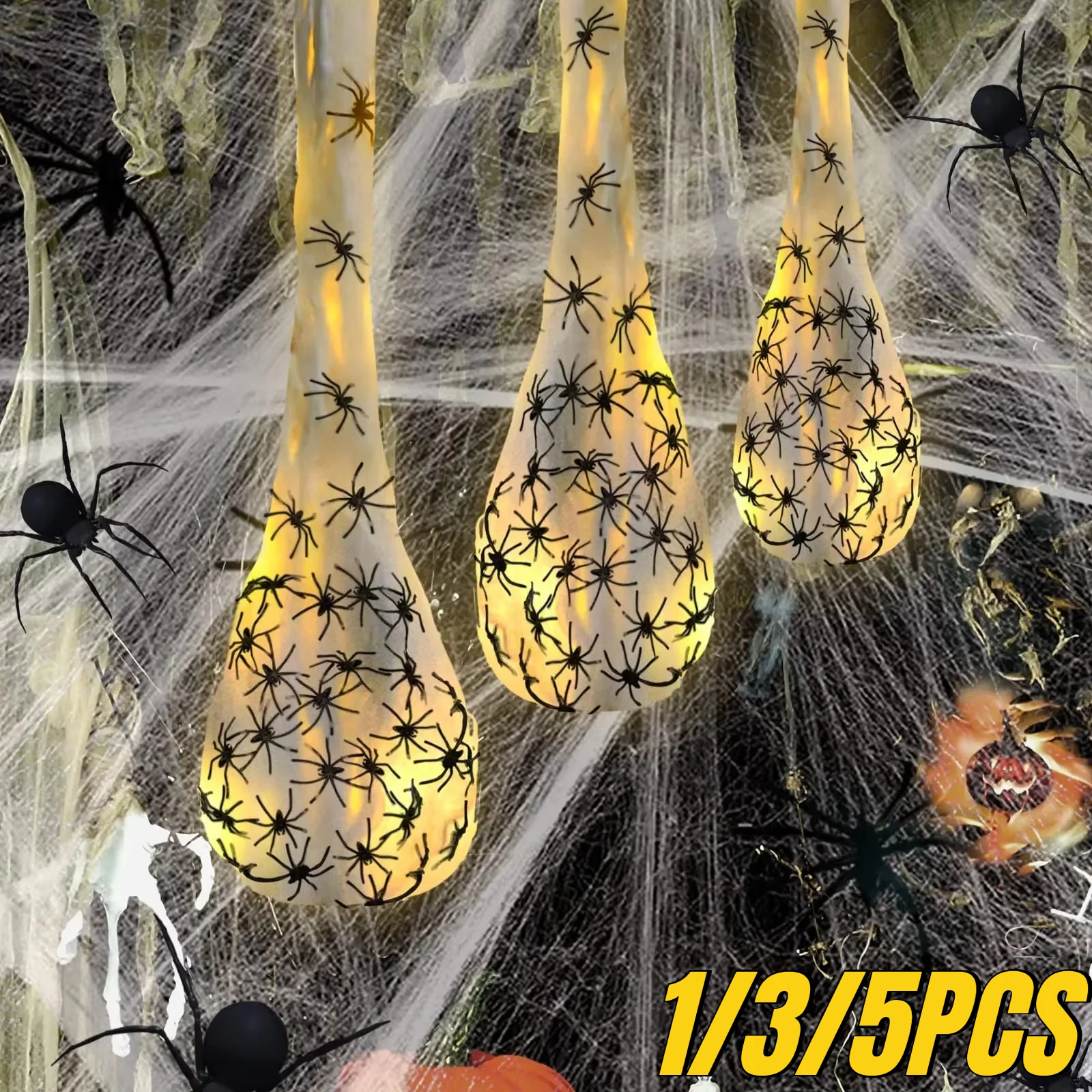 Hanging Glowing Spider Egg Sac Light Up Halloween Decoration Web Prop for Outdoor Party Yard Haunted House Gift Creepy Cute New
