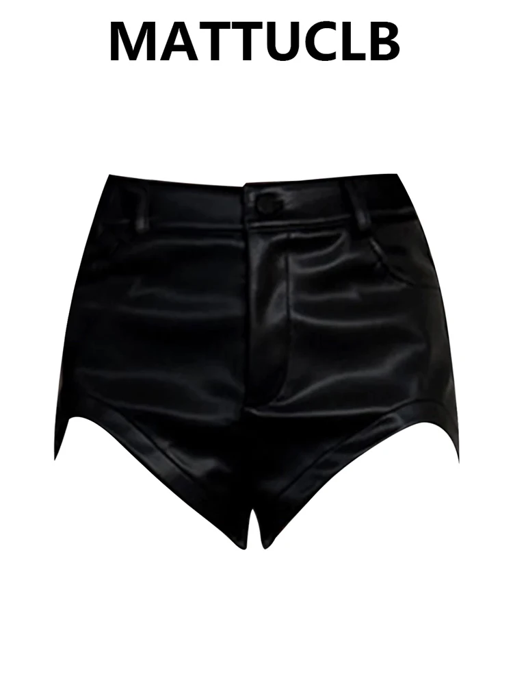 Women Low Rise PU Faux Leather Shorts Abi Y2K 2000s Harajuku High Street Coquette Gyaru Hot Design Kpop Korean Fashion Aesthetic