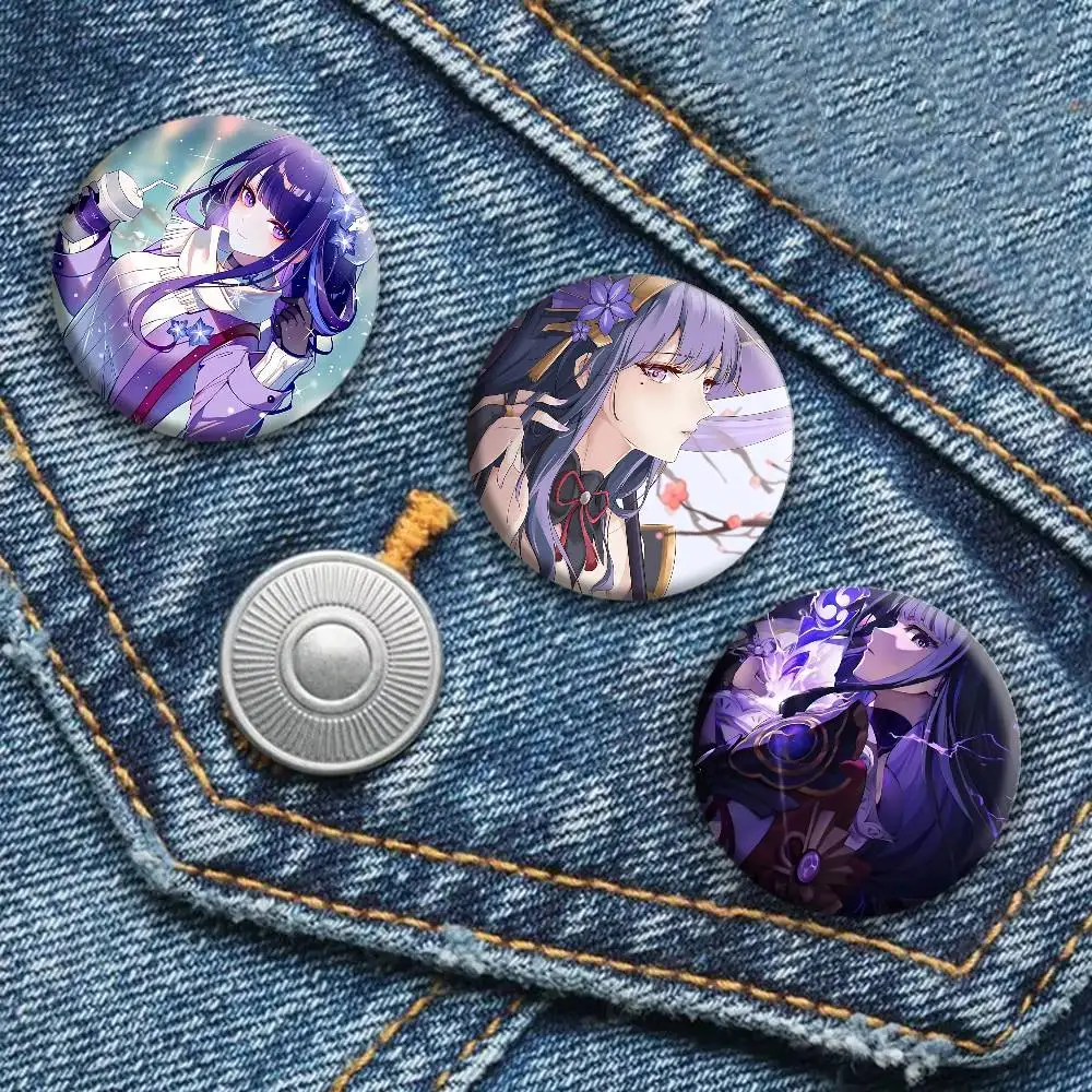Game Genshin Impact Raiden Shogun Round badge lapel pin backpack clothing jewelry accessories gift brooch