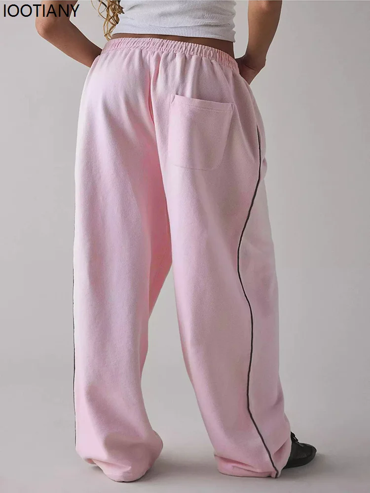 Pink Y2k Women's Casual Loose-fitting Letter Embroidery Gray Jogging Pants Wide-leg Straight Leg Pants Classic Sports Pants 2026