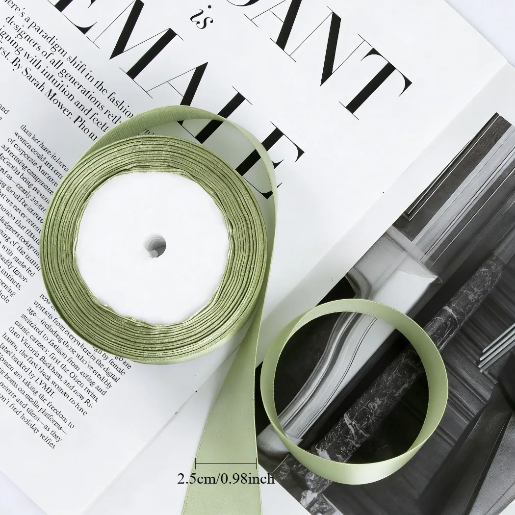 1 Stück elegante, salbeigrüne Satinbandrolle, 25 mm x 22 m |   Polyester-Satinband für Hochzeitsdekoration, Heimdekoration, Geschenkverpackung