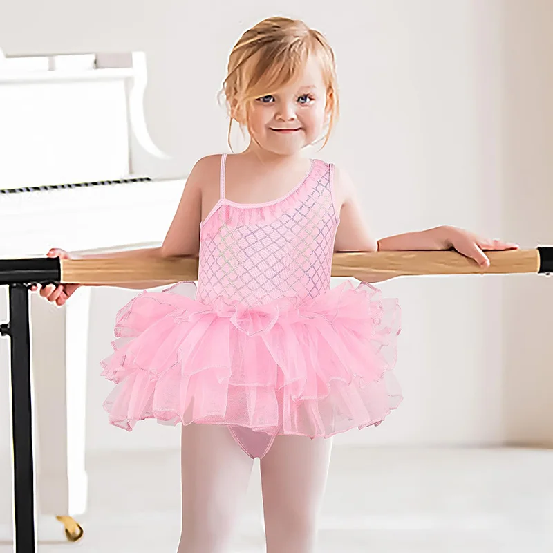 الفتيات أكمام بروتيل الترتر واحد الكتف الباليه الرقص كشكش توتو فستان يوتار للطفل طفل الجمباز ممارسة الرقص